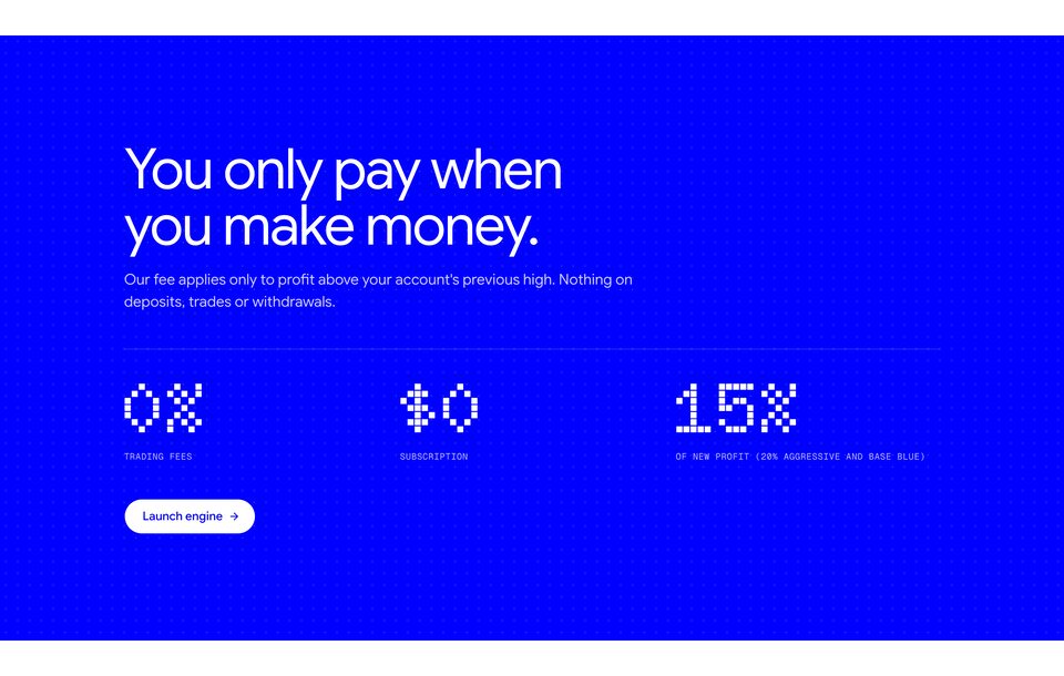0% trading fees, $0 subscription, 15% of new profit